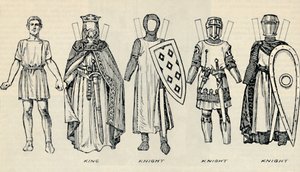 英国服装画廊：早期Plantagenet时代的着装类型，c1934 作者 不明