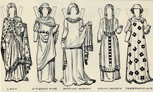 英国服装画廊：亨利三世时期男人和女人穿着的衣服，c1934年 作者 不明