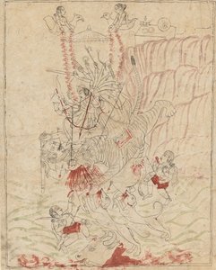 杜尔加女神杀死水牛妖，Mahisha Mahishasura Mardini，约1760年。 作者 不明