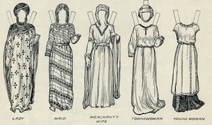 英国服装大画廊：诺曼时代穿着各种各样的连衣裙，c1934年 作者 不明