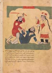 丈夫殴打妻子的情人》，来自Kalila wa Dimna的对开本，18世纪。 作者 不明