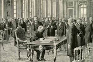 英国首相签署《和平条约》，1919年。 作者 不明
