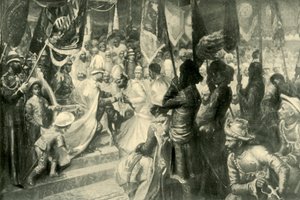 威尔士亲王在1901年在加尔各答授予印度之星勋章。 作者 不明