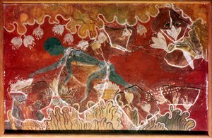 克里特岛克诺索斯米诺斯皇宫的 "藏红花采集者 "壁画，约公元前15世纪 作者 不明