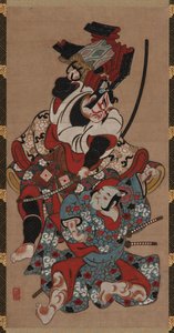 江户时代，1615-1868年，曾国藩戏剧中的拔甲场景。 作者 不明