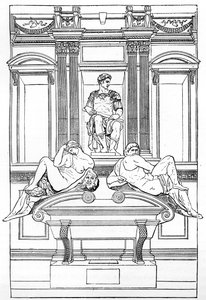 朱利安·德·美第奇的墓，1882年在佛罗伦萨圣洛伦索大教堂的新墓地中 作者 不明