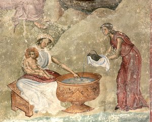 在耶稣降生的场景中洗孩子c。 1260-1270 作者 不明
