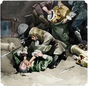 1937年，托马斯·血（Thomas Blood）试图从伦敦塔窃取皇冠上的珠宝，1937年 作者 不明