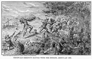 托尔瓦尔德·埃里克森斯（Thorwald Eriksons）与印第安人之战，约于公元1003年，1877年 作者 不明