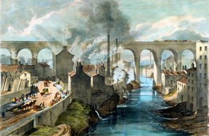 火车穿越伦敦和西北铁路的斯托克波特高架桥，c1845 作者 不明