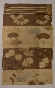 辻花织物，有横向条纹，花草，扇子，雪花......，约16世纪末。 作者 不明