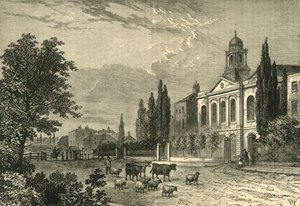 1820年，在汉普斯特德路（Hampstead Road）和圣詹姆士教堂（St. Jamess Church）的收费公路（Turnpike），c1876年。 作者 不明