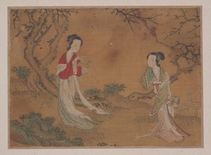 景观前景中的两位女士。 作者 不明