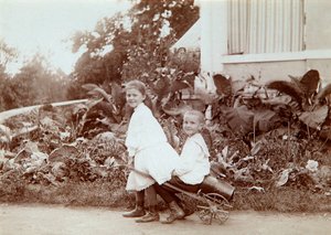 1890年代，两个孩子在户外玩耍 作者 不明