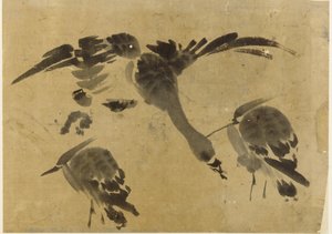 两只鹭鸶和一只鹅，江户时代，1573-1615。 作者 不明