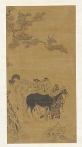 松树下的两个人和两匹马，清朝，18世纪。 作者 不明