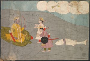 Vanasuras Sons提交给克里希纳：克里希纳·里拉（Krishna Lila）阿尼鲁达（Aniruddha Usha）节的场景，c。 1840年。 作者 不明