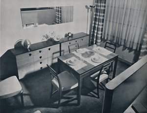 吉尔伯特·罗德（Gilbert Rohde）设计的起居餐厅中的风景，1936年 作者 不明