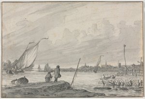 阿尔克马尔（Alkmaar）风景与小船，1600年代。 作者 不明