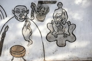 阿科德塞瓦拜物教市场上的伏都教壁画，被称为世界最大的伏都教市场。多哥，洛美 作者 不明
