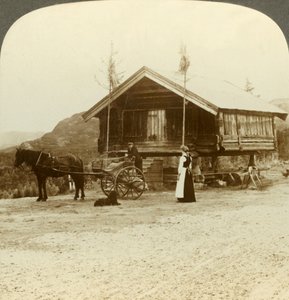 c1905年，挪威博尔科舍附近的路上等待乘客。 作者 不明