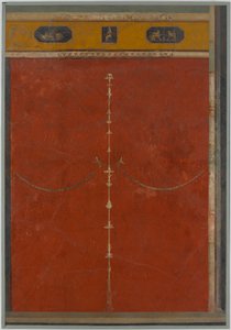 红地壁画：带门楣的烛台，来自帝国别墅...，公元前1世纪。 作者 不明