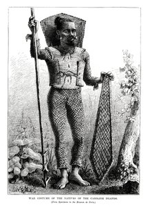 1877年，太平洋中部加罗林群岛的土著人的战争服装 作者 不明