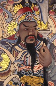 Wat Pho buddhist temple guardian painted on door Bangkok Thailande 作者 不明