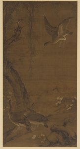 柳树、大雁和翠鸟，明朝，16世纪。 作者 不明
