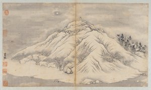 冬季景观：月光下的山丘和建筑，清朝，18世纪。 作者 不明