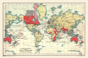显示大英帝国的世界地图，1902年。