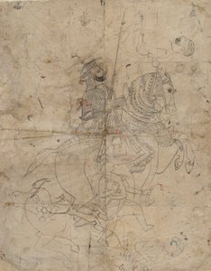 崇拜Brijnathji和Svamini的正面，背面是马术肖像，约1800年。 作者 不明