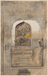 崇拜湿婆和帕尔瓦蒂的石像在林加姆，c。 1710。 作者 不明