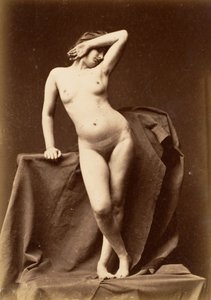 [年轻女子，裸体，从正面看，手放在脸上]，1860年代。