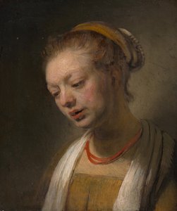 有一条红色项链的少妇，加州。 1645。 作者 不明