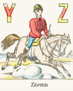 Z：Zephir，骑着他的名叫Zephyr的马驰gall的骑手-游戏字母，约1890年（雕刻） 作者 不明