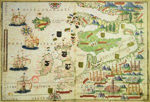 欧洲地图，由Pedro和Jorge Reinel的“米勒地图集”传真，以及1519年制作的Lopo Homem