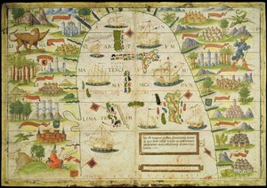 中国海的地图，来自Pedro和Jorge Reinel的“米勒地图集”的传真，以及1519年制作的Lopo Homem
