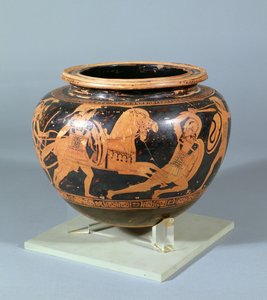 混合碗（Dinos）装饰在黑色和白色的浮雕显示英勇的战斗场景，Altamura画家的工作，公元前450年 作者 未知未知
