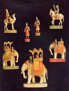 1790年在德里为Begum Samru制作的象牙国际象棋中的碎片（彩色光刻） 作者 未知未知