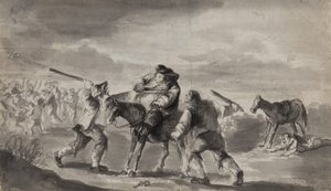 旅行者殴打，可能是塞缪尔巴特勒的Hudibras，1790年（笔，笔和墨水在纸上） 作者 未知未知