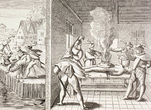 16世纪的宣传品，展示了Gueux人对天主教徒的暴力行为，出自保罗-拉克鲁瓦的《中世纪的军事和宗教生活》，约在1880年于伦敦出版。 作者 不明
