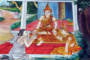 20151029, 老挝万象市:Wat Inpeng 佛教寺庙。Jataka故事是关于佛陀前世的叙述（也就是在他最后一次出世成佛之前）。 作者 不明