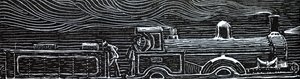 一列火车在夜间行驶。 作者 不明