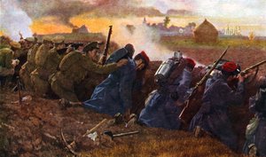 1914 年秋，英军与法军一起阻击德军的第一次进攻 作者 未知艺术家