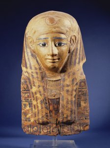 Cartonnage 木乃伊头饰，头戴 lappet 假发，眼睛镶嵌黑曜石和雪花石膏，埃及，晚期（公元前 644-332 年） 作者 不明
