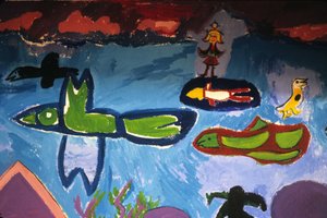 描绘鸟类、鱼类、动物和人物的儿童画，十字鲁斯学校，圣布里厄（圣布里厄）。 作者 不明
