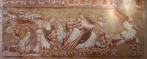 Church (Église Saint-Martin). Interior. Wall paintings (fresco). North wall of the choir. Detail. Arrest of Christ, foot washing. 12th century. 作者 不明