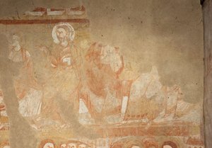 教堂（Église Saint-Martin）。 内部的。 壁画（壁画）。 中殿西墙。 细节。 使徒。 12世纪。 作者 不明