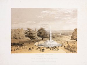 水晶宫，大展之后 从水晶宫的露台台阶看喷泉和公园，约1855年 作者 不明